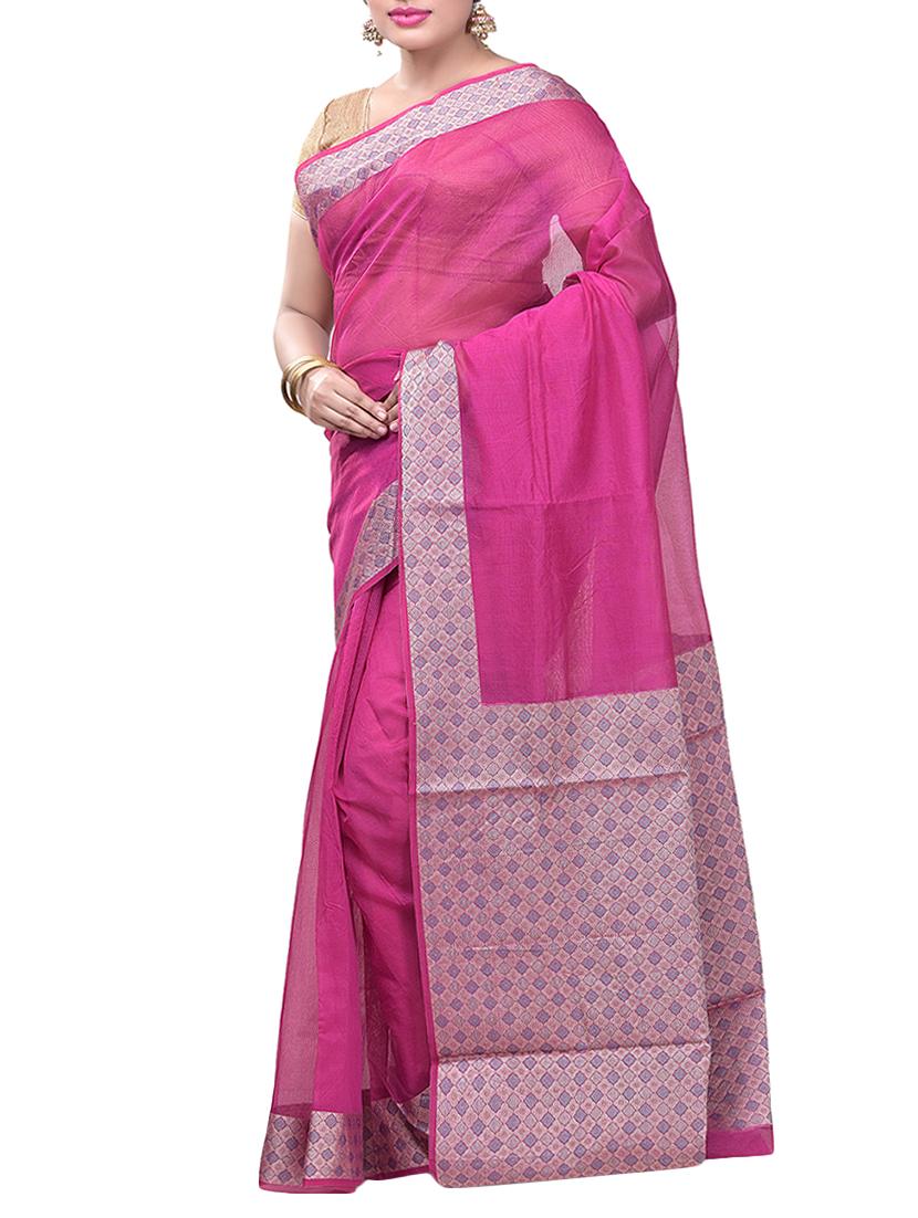 Contrast bordered saree with blouse - 15293199 - Zoom Image - 1