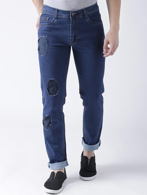 blue denim patched jeans - 15293430 - Standard Image - 1
