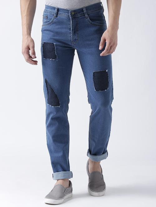 blue denim patched jeans - 15293440 - Standard Image - 1