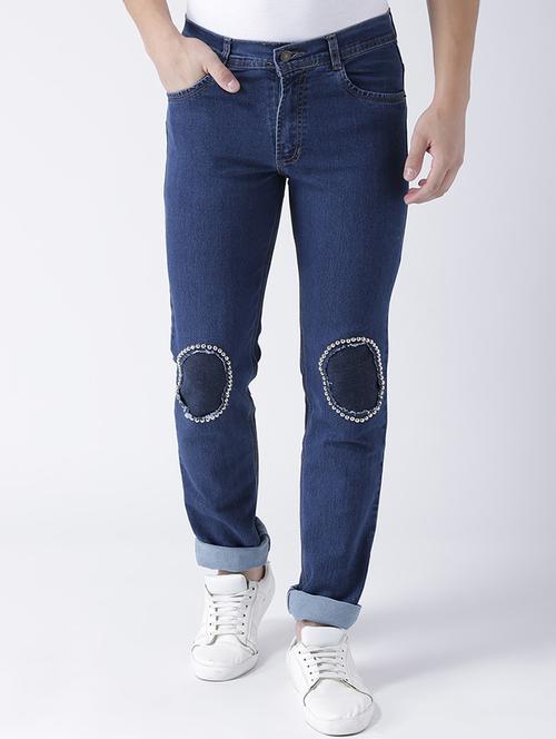 blue denim patched jeans - 15293449 - Standard Image - 1