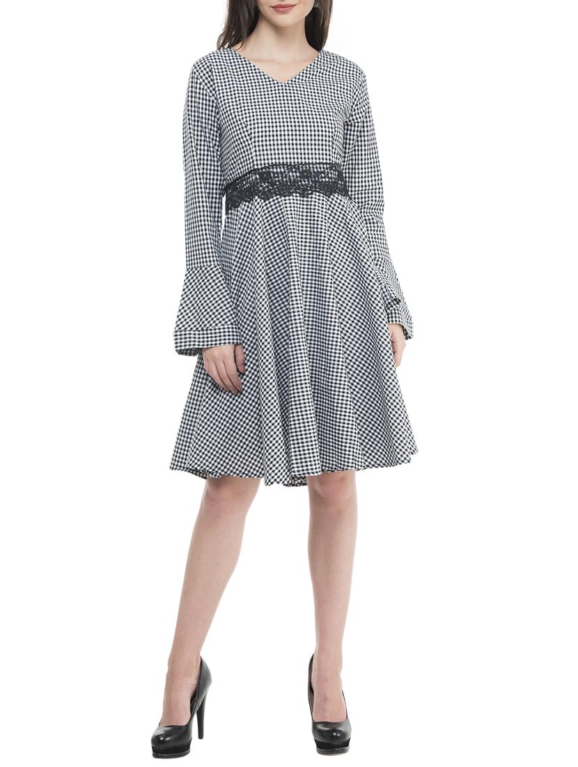 black checkered cotton fit & flare dress - 15293473 - Zoom Image - 1