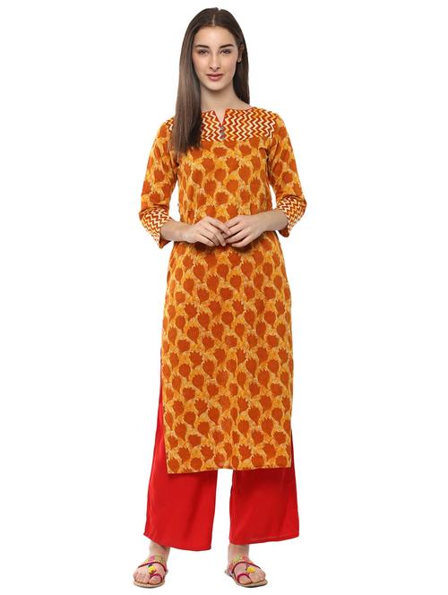 yellow rayon kurta palazzo set - 15294123 - Standard Image - 1