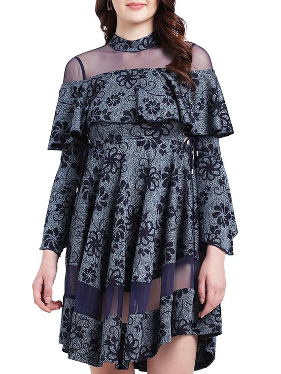 mesh panel printed layered dress - 15296200 - Zoom Image - 1