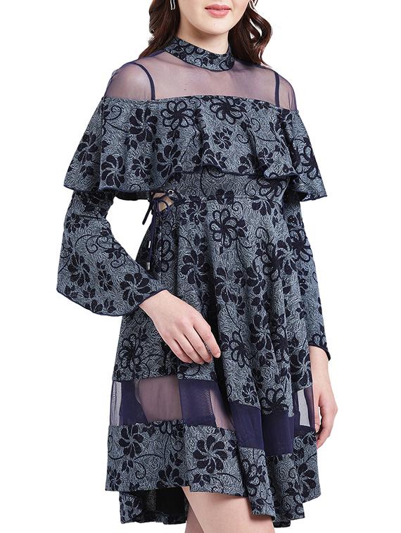 mesh panel printed layered dress - 15296200 - Zoom Image - 2
