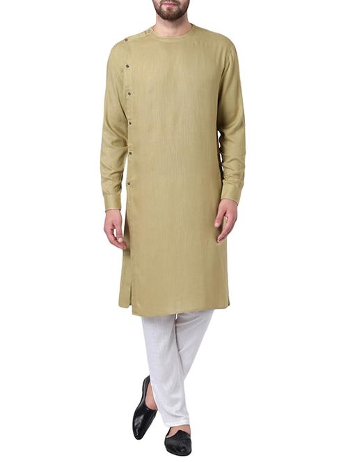 beige rayon kurta pyjama set - 15296385 - Standard Image - 1