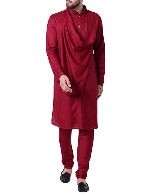 maroon rayon kurta pyjama set - 15296400 - Standard Image - 1