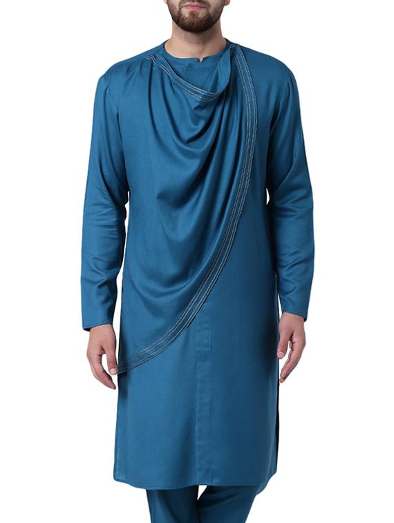 blue rayon long kurta - 15296440 - Zoom Image - 1
