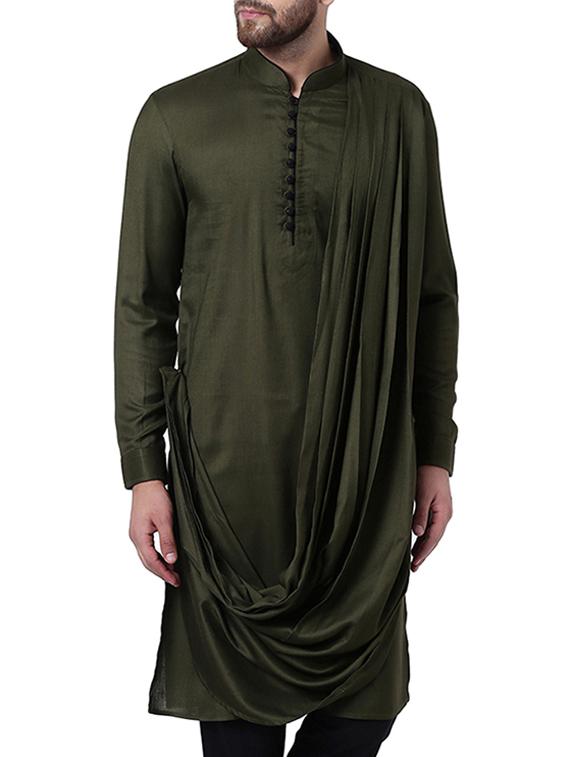 green solid long kurta - 15296447 - Zoom Image - 1