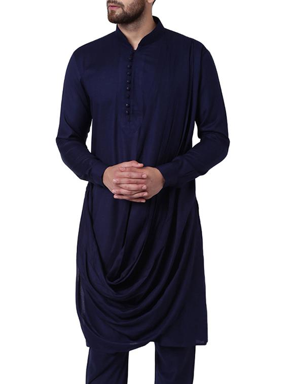 navy blue solid long kurta - 15296455 - Zoom Image - 1