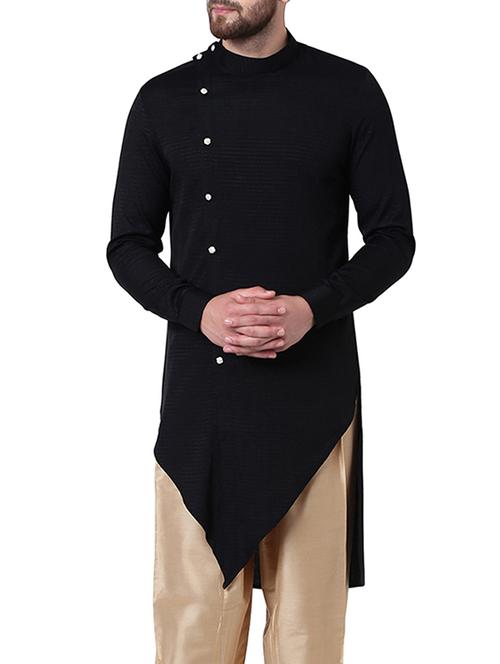 black silk blend asymmetric kurta - 15296464 - Very Small Image - 1