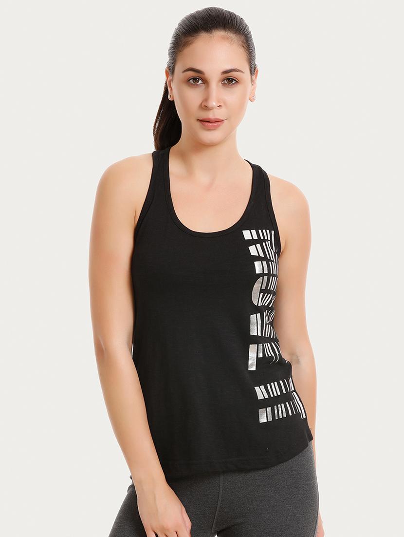 black printed cotton tank tee