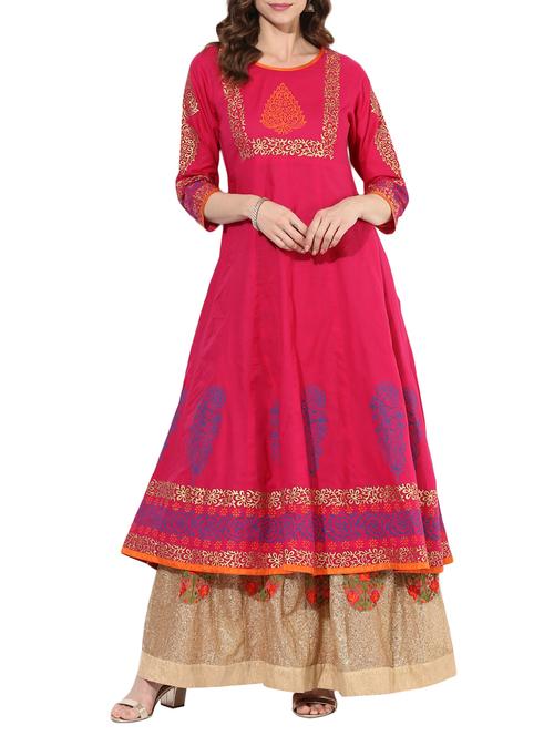 anarkali hand block printed kurta - 15297624 - Standard Image - 1
