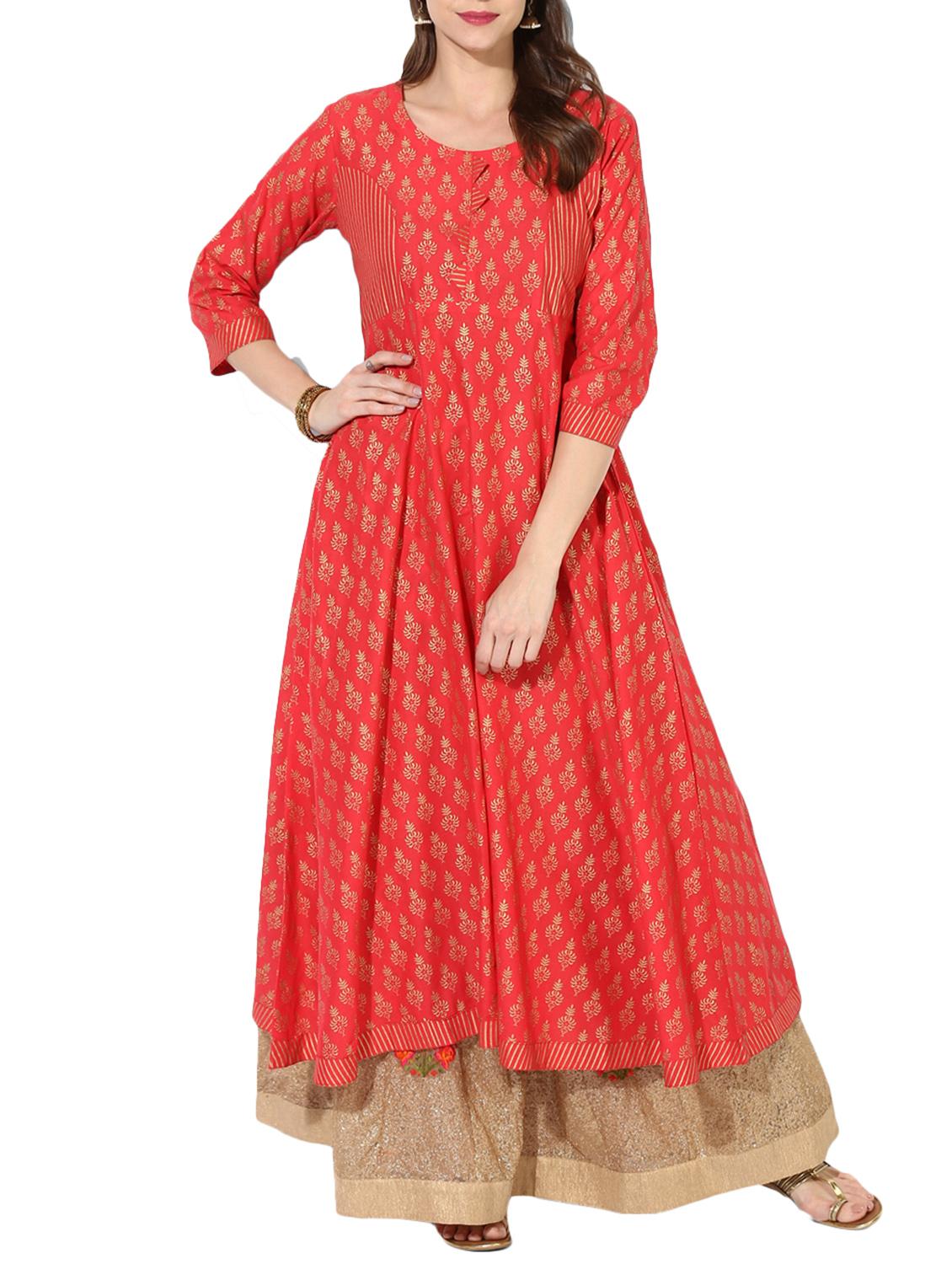 block printed flared kurta - 15297636 - Zoom Image - 1