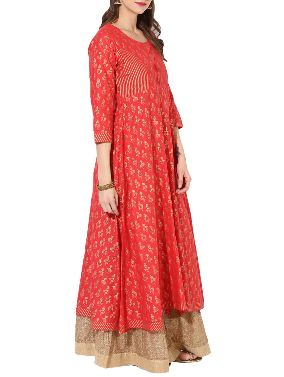 block printed flared kurta - 15297636 - Zoom Image - 2