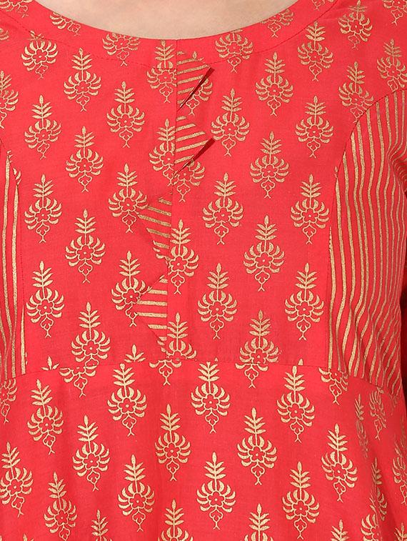 block printed flared kurta - 15297636 - Zoom Image - 4