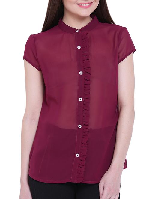 maroon solid georgette shirt - 15300227 - Standard Image - 1