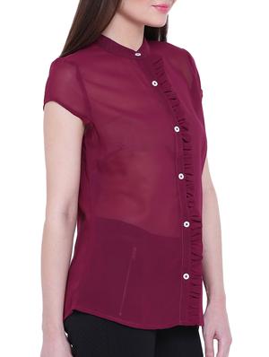 maroon solid georgette shirt - 15300227 - Standard Image - 2
