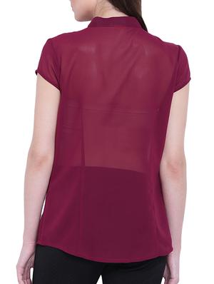 maroon solid georgette shirt - 15300227 - Standard Image - 3