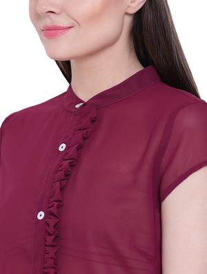 maroon solid georgette shirt - 15300227 - Standard Image - 4