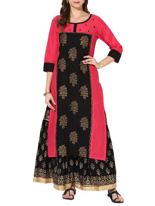 straight hand block printed kurta - 15300261 - Standard Image - 1