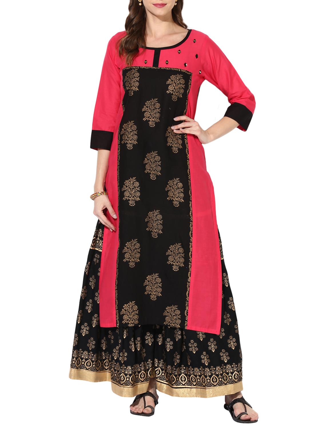 straight hand block printed kurta - 15300261 - Zoom Image - 1