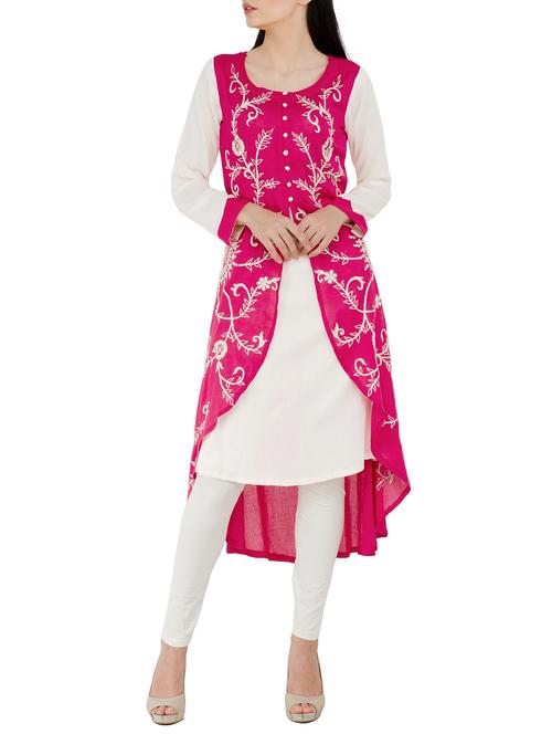 pink rayon layered kurta - 15300265 - Standard Image - 1