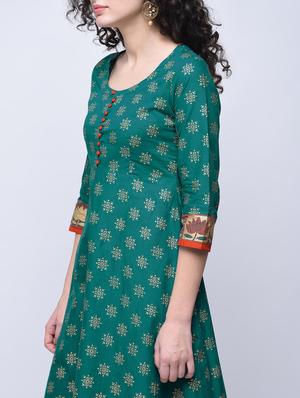 green cotton flared kurta - 15300270 - Standard Image - 2