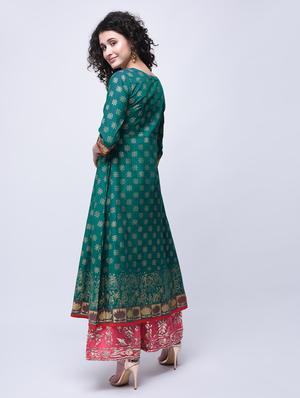 green cotton flared kurta - 15300270 - Standard Image - 3