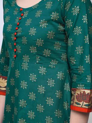 green cotton flared kurta - 15300270 - Standard Image - 5