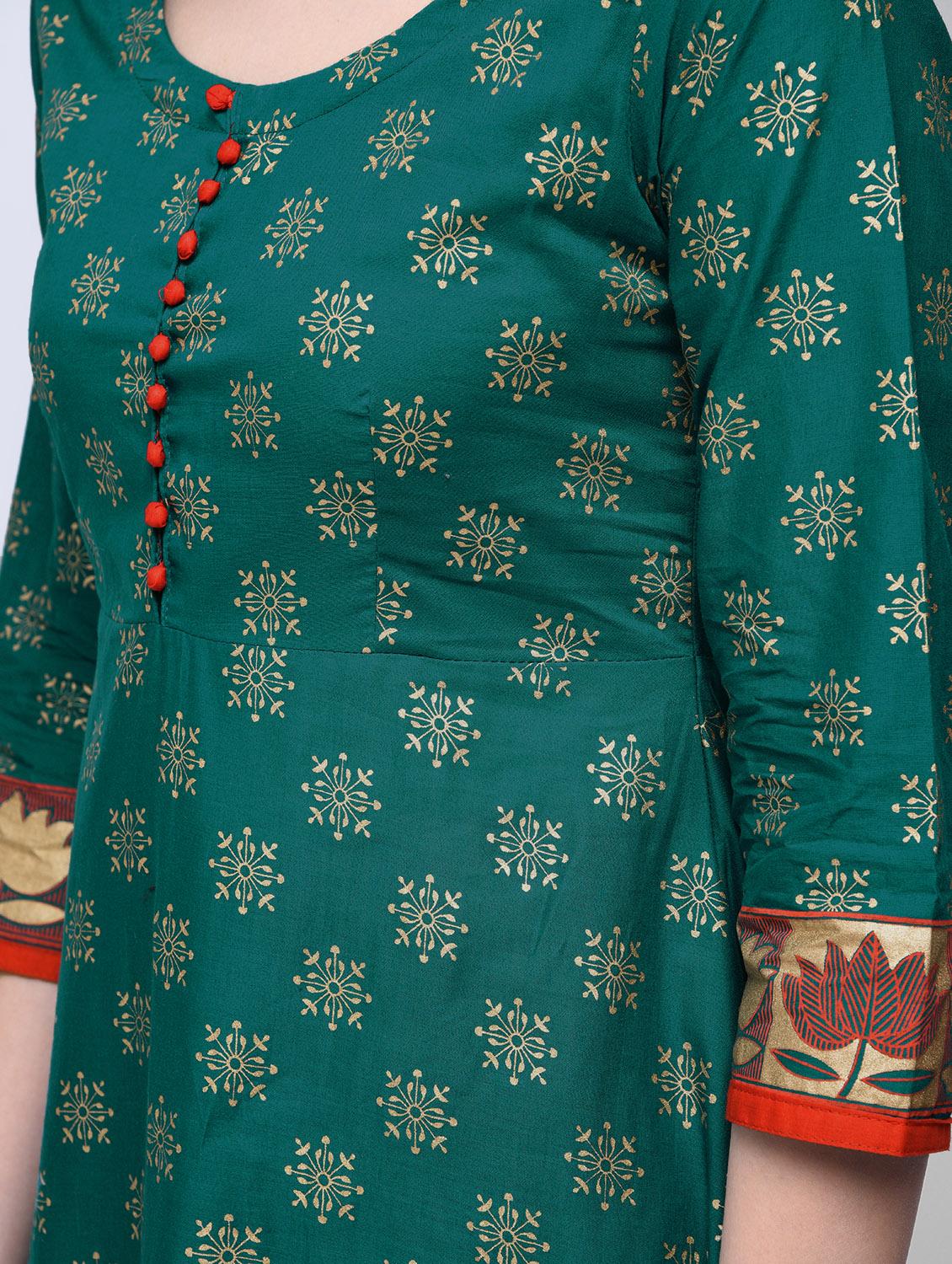 green cotton flared kurta - 15300270 - Zoom Image - 5