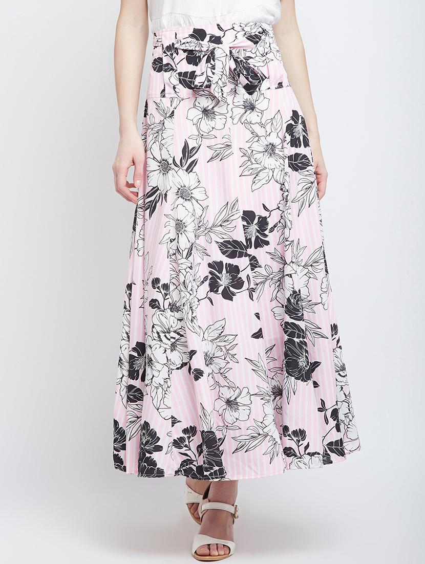 pink crepe floral flared skirt - 15300326 - Zoom Image - 1