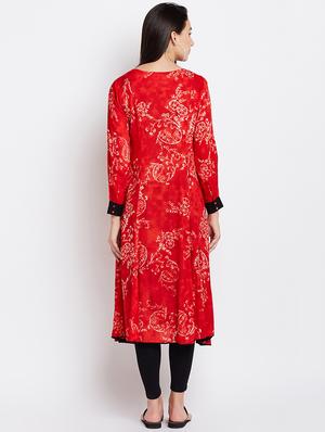 red viscose a-line kurta - 15300335 - Standard Image - 3
