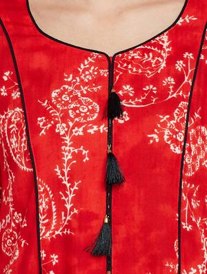 red viscose a-line kurta - 15300335 - Standard Image - 4