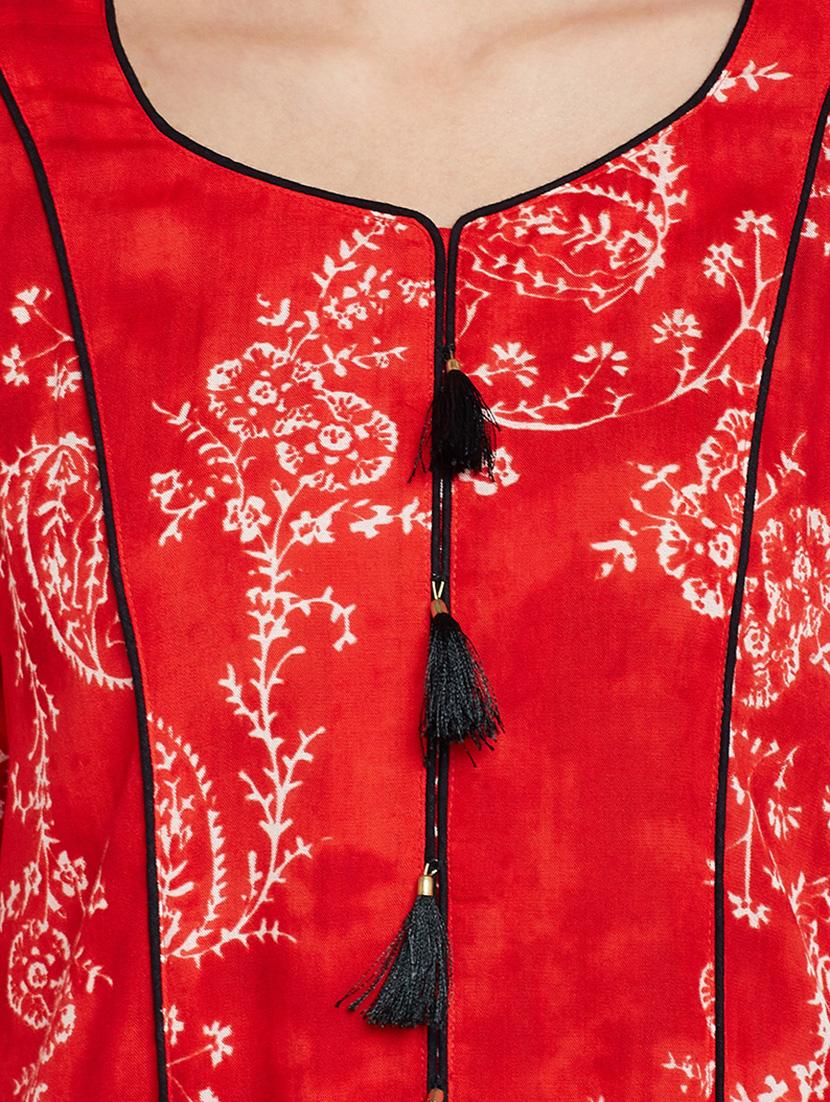 red viscose a-line kurta - 15300335 - Zoom Image - 4