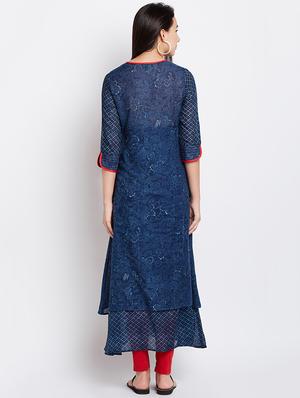 blue cotton layered kurta - 15300337 - Standard Image - 3