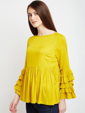 yellow solid viscose a-line top - 15300362 - Standard Image - 2