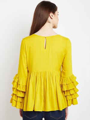 yellow solid viscose a-line top - 15300362 - Standard Image - 3
