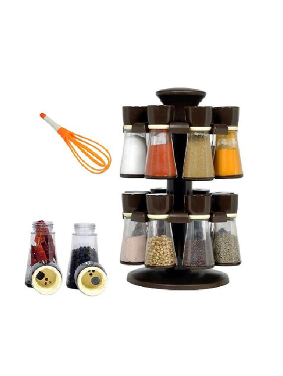 1 pc 16 jar revolving spice rack masala rack + 1 pc egg butter milk whisk beater - 15300384 - Zoom Image - 1