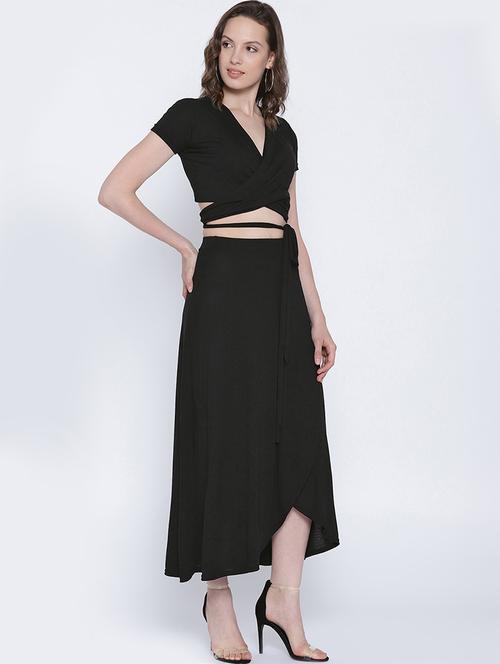 black cotton asymmetric dress - 15300788 - Standard Image - 1