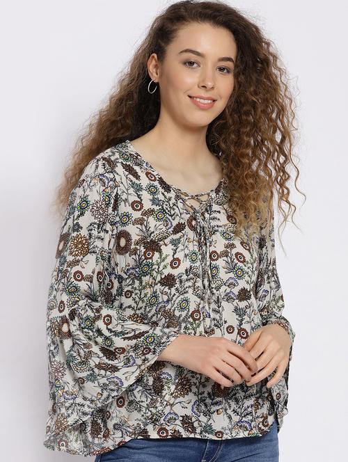 white rayon printed top - 15300790 - Standard Image - 1