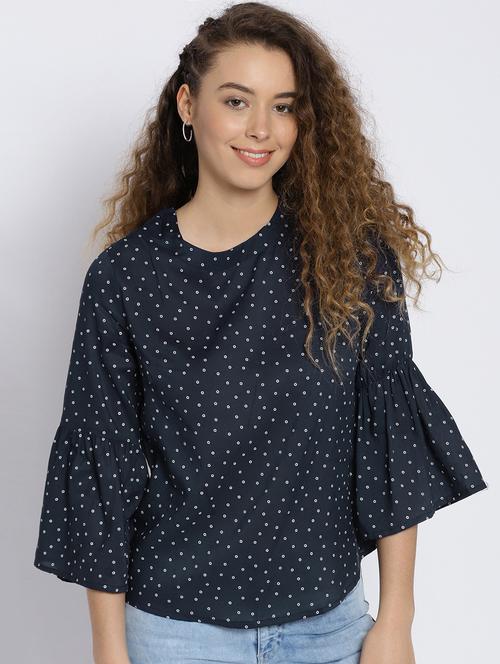 navy blue rayon printed top - 15300793 - Standard Image - 1