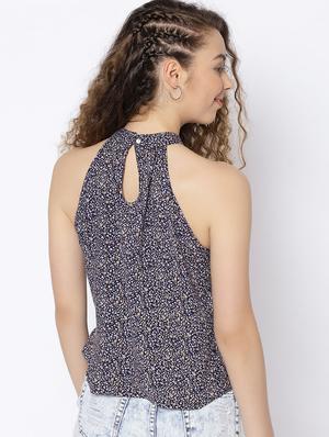 blue printed pleated top - 15300794 - Standard Image - 3