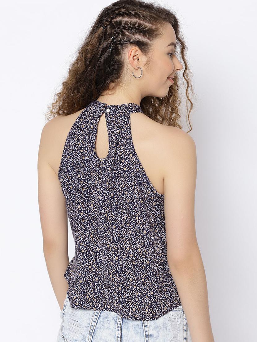 blue printed pleated top - 15300794 - Zoom Image - 3