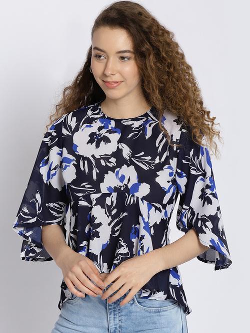 bell sleeved floral high-low top - 15300805 - Standard Image - 1