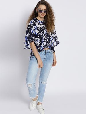bell sleeved floral high-low top - 15300805 - Standard Image - 4