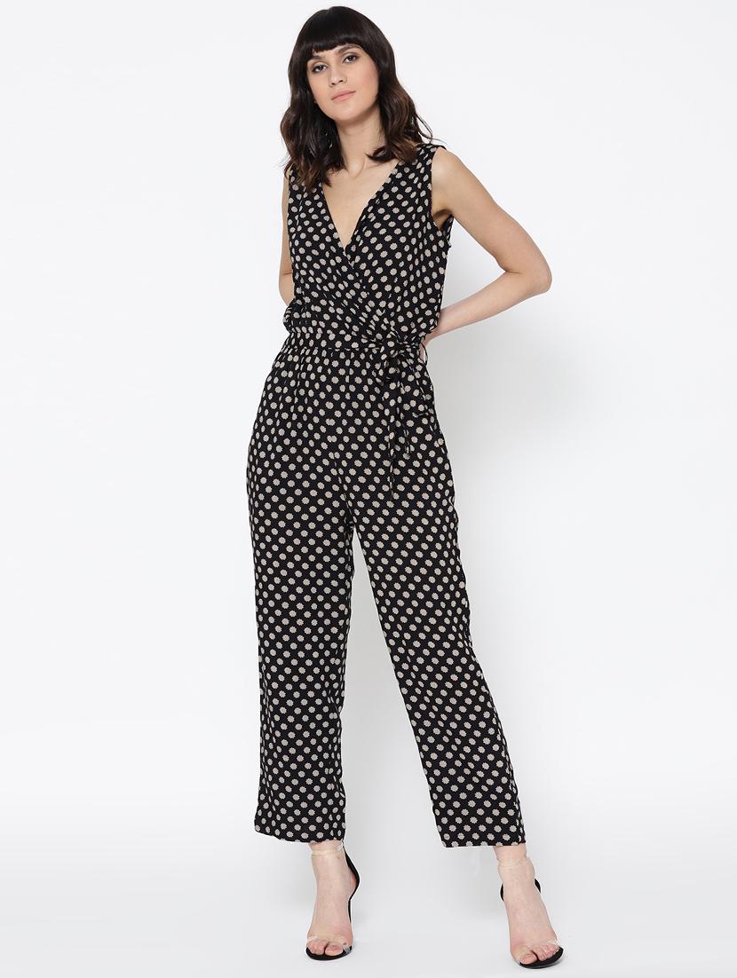 black printed rayon full leg jumpsuit - 15300807 - Zoom Image - 1
