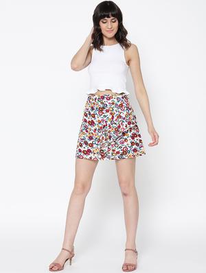white floral rayon a-line skirt - 15300808 - Standard Image - 4