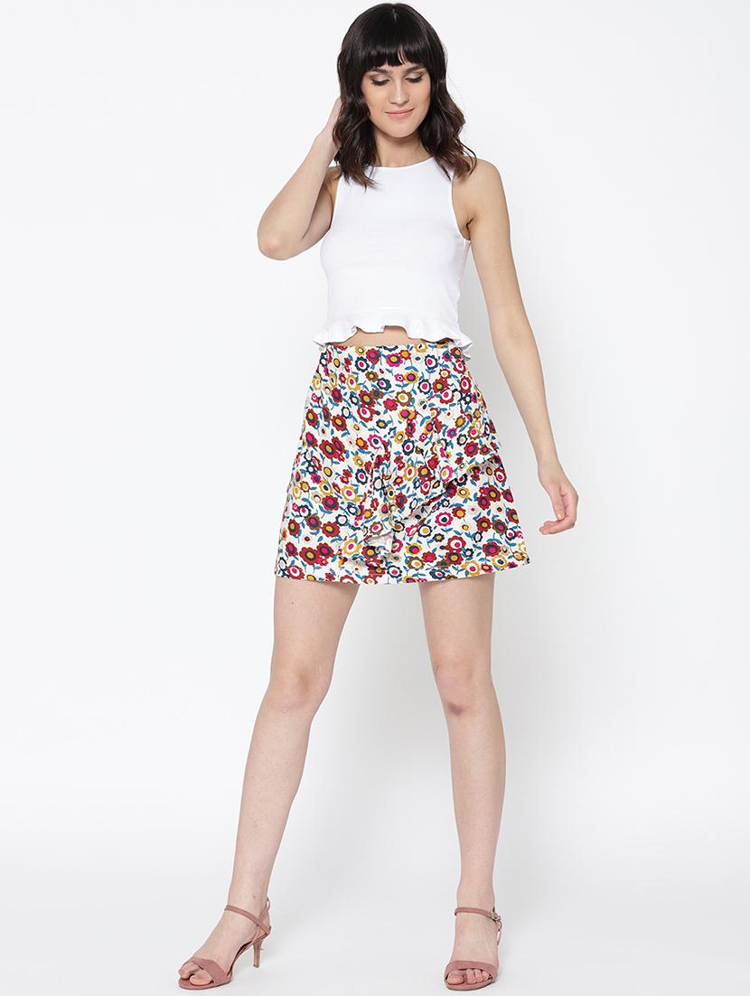 white floral rayon a-line skirt - 15300808 - Zoom Image - 4