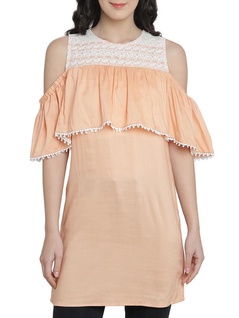 cold shoulder ruffle detail tunic - 15301125 - Zoom Image - 1