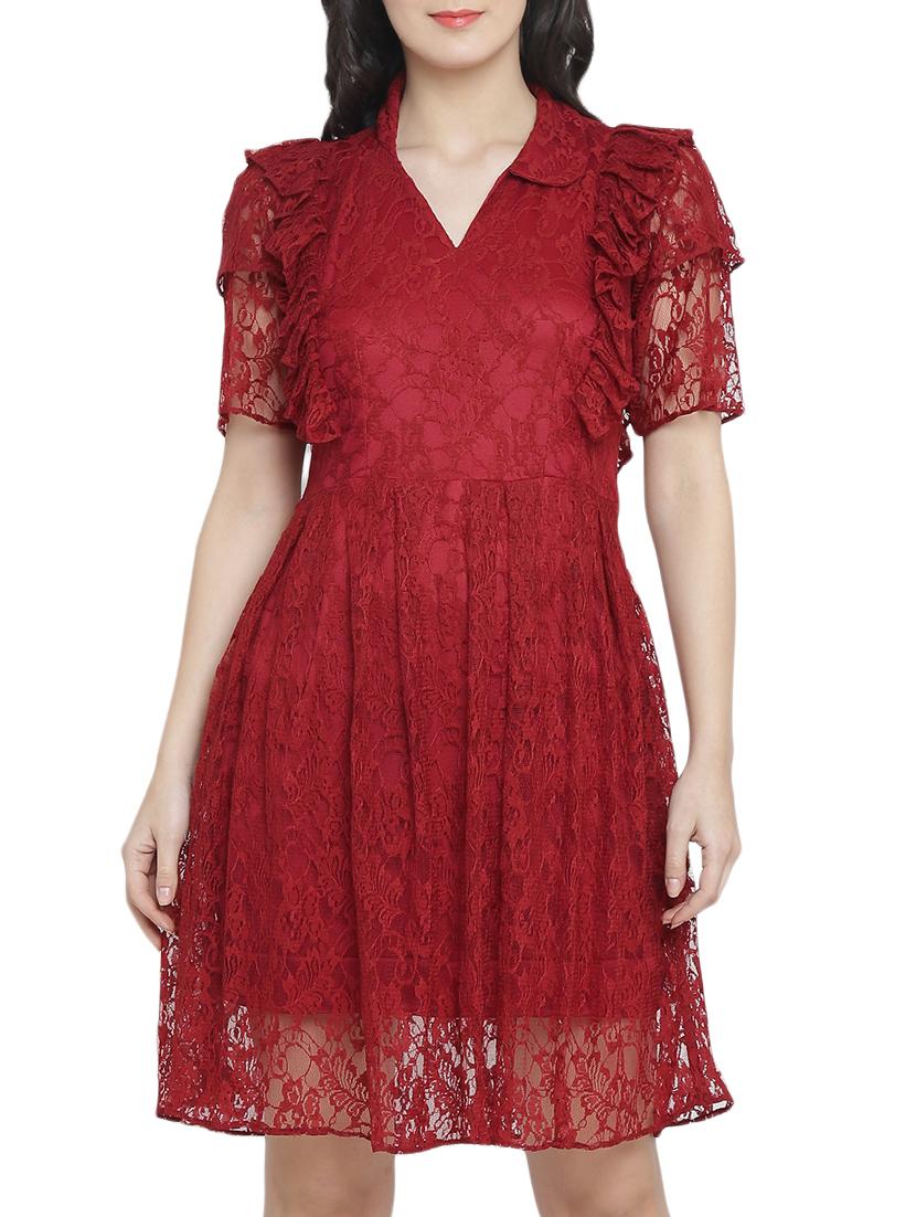 frill detail net fit & flare dress - 15301126 - Zoom Image - 1